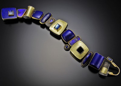 JEFF & SUSAN WISE-bracelet-argent oxydé-or-Lapis lazuli-opale boulder-pierre de Lune-saphirs