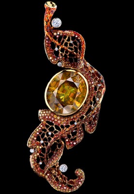 JEWELLERY THEATRE-Jewellery theatre Broche Collection Autumn-Or jaune-Sphene-diamants-diamants de couleurs