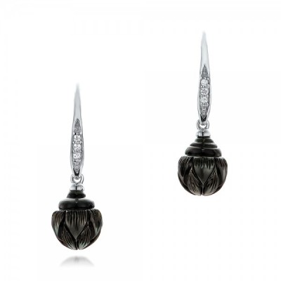 JOSEPH JEWELRY-Boucles d'oreilles-Perle de Tahiti gravée-diamants