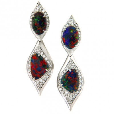 KAT FLORENCE-Collection Black opal-Boucles d'oreilles-opale noire-diamants-or blanc