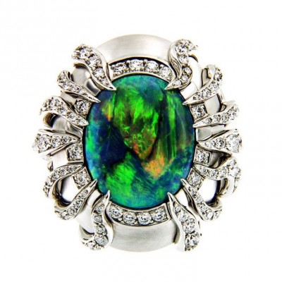 KAT FLORENCE-Collection Black opal-bague opale noir-or blanc-diamants