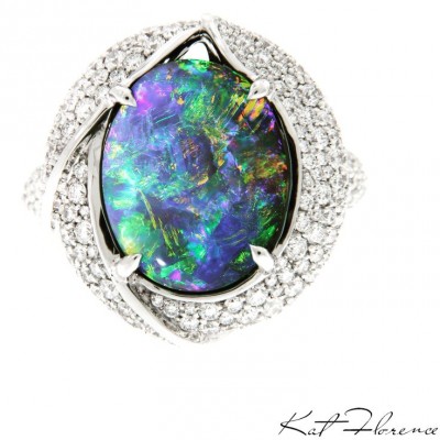 KAT FLORENCE-Collection Black opal-bague opale noire-diamants, or blanc