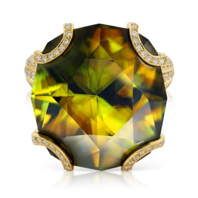 KAT FLORENCE-Collection Fall & winter 2015-2016 Bague 31.42ct Sphene (Titanite) de Madagascar, diamants, or jaune, KAT FLORENCE