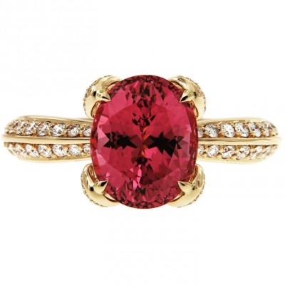 KAT FLORENCE-Collection Fall & winter 2015 2016-bague Spinelle rose de Mogok, diamants, or jaune, KAT FLORENCE