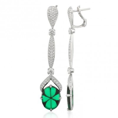 KAT FLORENCE-Collection Fall & winter 2015-2016-boucles d'oreilles-or blanc-diamants-émeraude trapiche