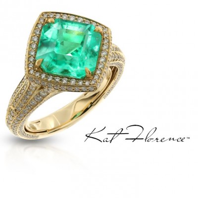 KAT FLORENCE-Collection MUZO Colombian Emerald-bague émeraude-diamants-or jaune