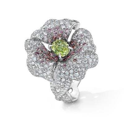 KATHERINE JETTER-Bague Lily-Or blanc-diamants blancs-diamants jaunes-diamants verts