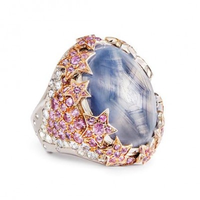 #KATHERINE JETTER #Blue Grey Star Sapphire #Diamonds #grey sapphires #Pink sapphires #Saphirs roses #ring #Bague