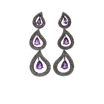 KATHERINE JETTER-Boucle d'oreille-Amethyst Seafoam-Améthyste-diamants noirs
