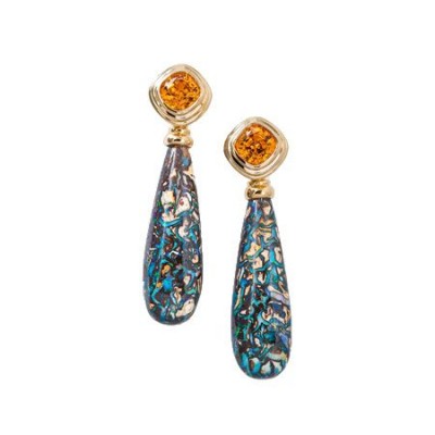 KATHERINE JETTER-Boucle d'oreille collection Desert Sun Season-grenat mandarin-Opale Koroit d'Australie