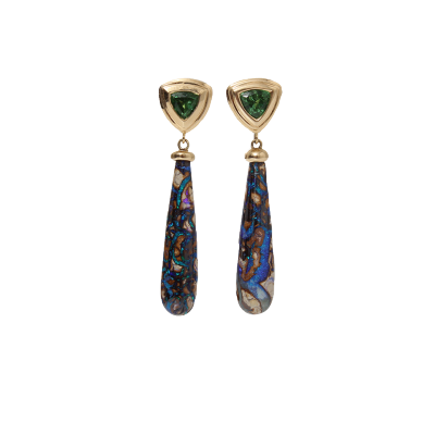 KATHERINE JETTER-Boucle d'oreille-opale Koroit-grenat Tsavorite