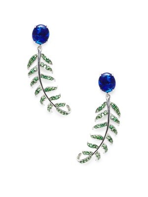 KATHERINE JETTER-Boucles d'oreilles Fern-grenat Tsavorite-opale bleue