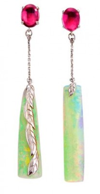 KATHERINE JETTER-Boucles d'oreilles Morning Dew-Opale blanche-Tourmaline rose