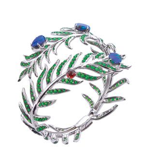 KATHERINE JETTER-Bracelet Lady of the Daintree fern-Argent-grenat tsavorite-Opale bleue-grenat