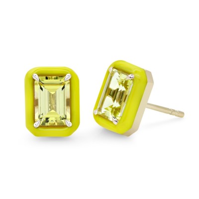#KATHERINE JETTER #Canary tourmaline #Yellow neon enamel #Earrings #Email #Boucles d'oreilles