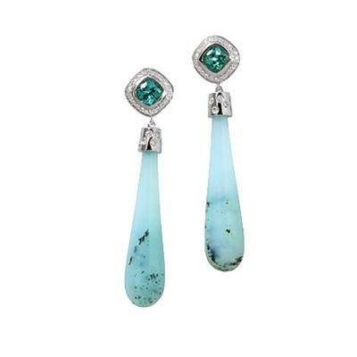 KATHERINE JETTER-Collection Season Boucle d'oreille Snowstorm-Opale bleu du Pérou-diamants-Tourmaline