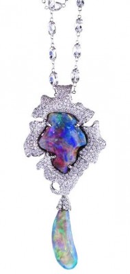 KATHERINE JETTER-Pendentif Lily-opale noire-or blanc-diamants
