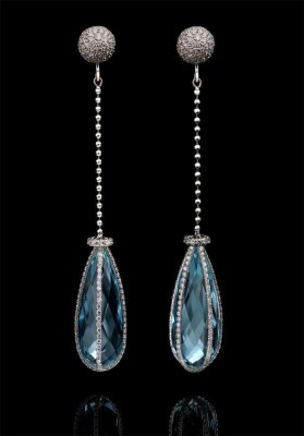 KREMENTZ Richard-Boucles d'oreilles- Aigue Marine-diamants