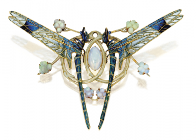 LALIQUE-broche dragon volant-opale