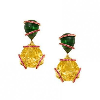 LAUREN ADRIANA-Boucles d'oreilles-Tourmaline-citrine-rubis