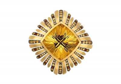 LAUREN ADRIANA-Broche Garter-or jaune-citrine-saphir-grenat