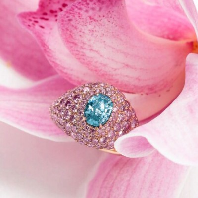 LEV LEVIEV DIAMONDS-Bague-diamant bleu-diamant rose-or rose
