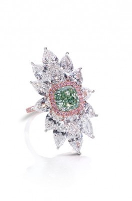 LEV LEVIEV DIAMONDS-Bague diamant vert intense-diamants roses-diamants blancs