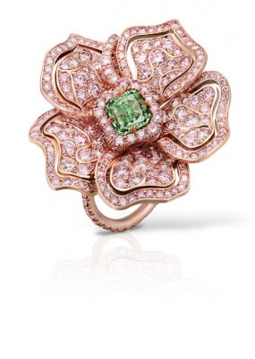 LEV LEVIEV DIAMONDS-Bague diamant vert intense-diamants roses-or rose-diamants blancs