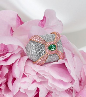 LEV LEVIEV DIAMONDS-Bague-diamants verts-diamants roses-diamants blancs
