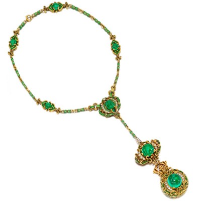 #MARCUS & Co #Crafts Emerald #Diamond #Enamel #Gold #Pendant #Watch Necklace #Emeraudes #Email
