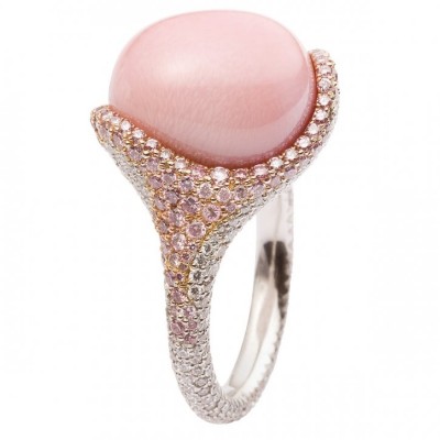 MIKIMOTO-bague-perle conch-platine-or rose-diamants blancs-diamants roses
