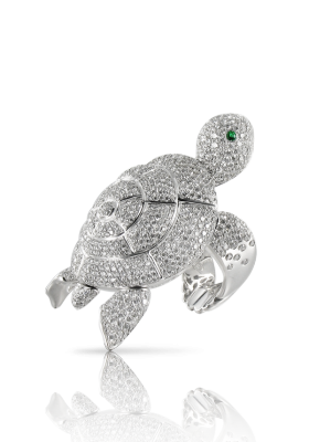 PASCALE BRUNI-Bague collection Animalier-or blanc-émeraudes-diamants