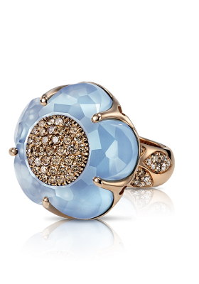 PASCALE BRUNI-Bague collection Bon Ton Classique-or rose-topaze-diamant brun