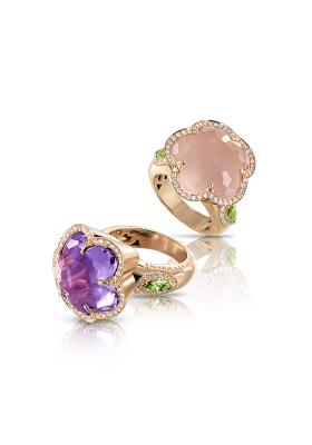 PASCALE BRUNI-Bague collection Bon ton-or rose-méthyste-quartz rose-diamants