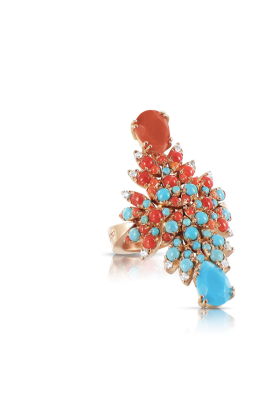 PASCALE BRUNI-Bague collection Ghirlanda-or rose-turquoise-corail-diamants