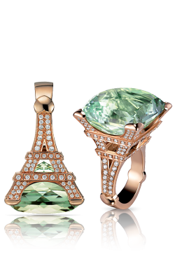 PASCALE BRUNI-Bague collection Madame Eiffel-or rose-prasiolite-diamantsuni