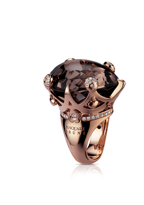 PASCALE BRUNI-Bague collection Sissi-or rose-diamants-quartz fumé