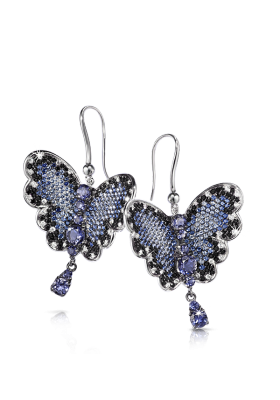 PASCALE BRUNI-Boucle d'oreille collection Liberty collection-or blanc-iolite-spinelles noirs-saphirs-diamantsi