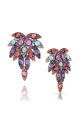 PASCALE BRUNI-Boucles d'oreilles-collection Mandala-or ros-améthyste-grenat rhodolite-iolite-topaze bleue