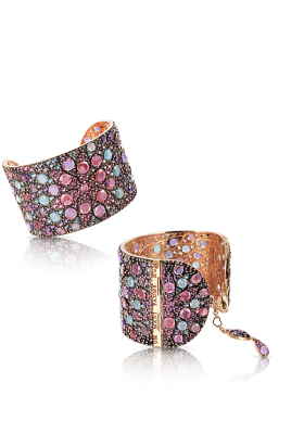 PASCALE BRUNI-Bracelet collection  Mandala-or rose-améthyste-iolite-grenat rhodolite-topaze bleue