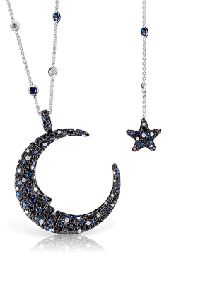 PASCALE BRUNI-Collier Moon collection Stella Nascente-diamants noirs-diamants blancs-saphirsuni