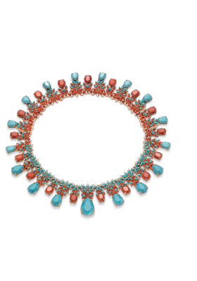 PASCALE BRUNI-Collier collection Ghirlanda-or rose-turquoise-corail-diamants