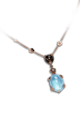 PASCALE BRUNI-Collier collection Sissi Collection-or rose-topaze bleue-diamants bruns-diamants blancs