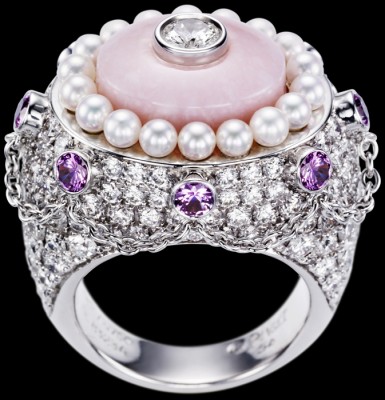 PIAGET-Bague Limelight Garden Party-or blanc-opale-saphirs roses-perles-diamants