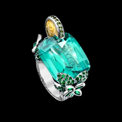 PIAGET-Bague Limelight inspiration cocktail Mojito-or blanc-tourmaline verte-citrine-émeraudes-tsavorites-diamants