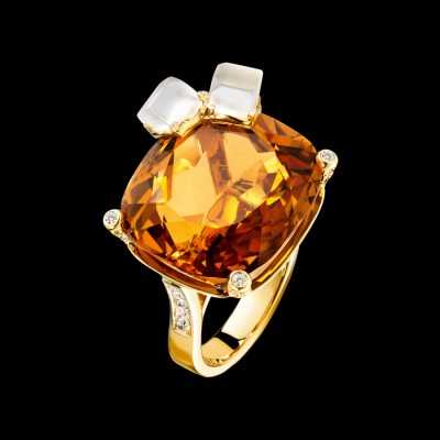 PIAGET-Bague Limelight inspiration cocktail Whisky on the rocks-or jaune-citrine-quartz-diamants