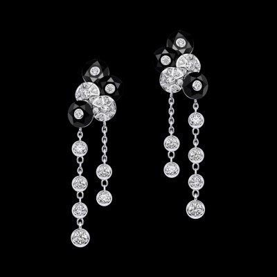 PIAGET-Boucles d'oreilles Limelight motif sequins-or blanc-diamants-onyx