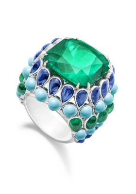 PIAGET-Collection Extremely-bague platine-turquoises-saphirs-émeraudes