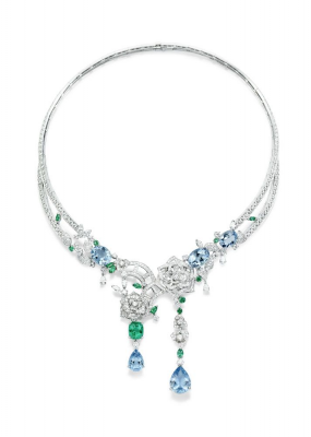 PIAGET-Collection Rose Passion-collier-or blanc-diamants-émeraude-aigue-marine