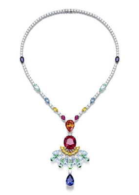 PIAGET-Collection Rose Passion-or blanc-diamants-grenat orange-saphirs bleus-saphirs jaunes-aigue marine-tourmaline-rubellites